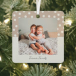 Forever Friends Keepsake Photo and Polka Dots Metal Ornament<br><div class="desc">Adorable neutral color block and polka dot beige ornaments with the phrase "forever friends" and a personalized photo.</div>