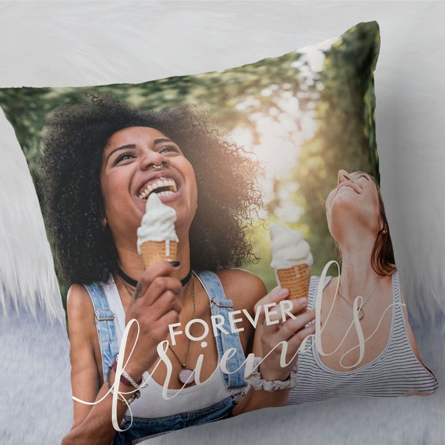 Forever Friends Script Overlay 2 Photo Throw Pillow (Creator Uploaded)