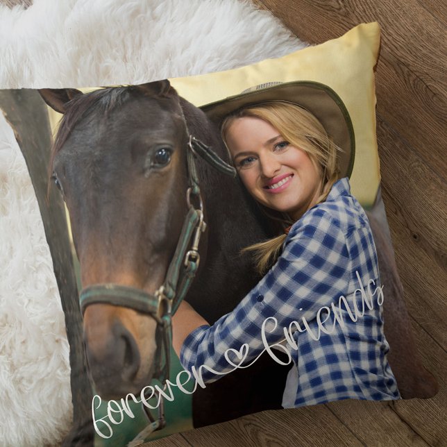 Forever Friends Square Photo Love Heart Typography Throw Pillow (Creator Uploaded)