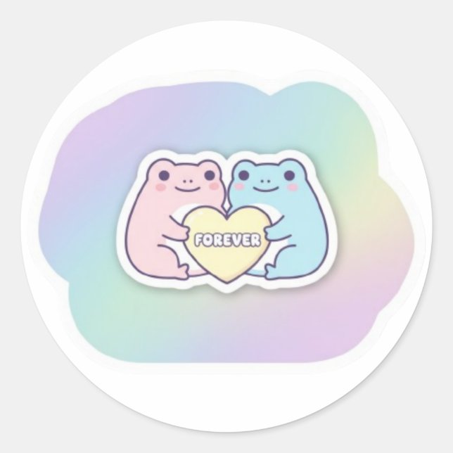 Forever Frog Sticker Cute Couple Frogs Holding Hea (Front)