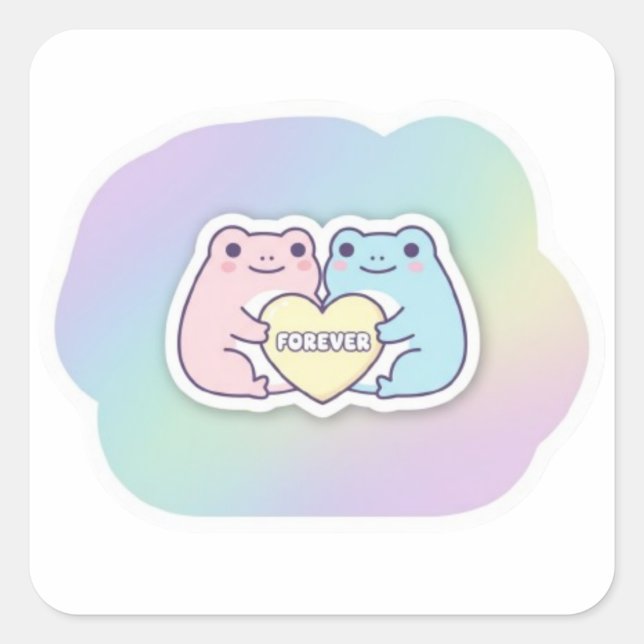 Forever Frog Sticker Cute Couple Frogs Holding Hea (Front)