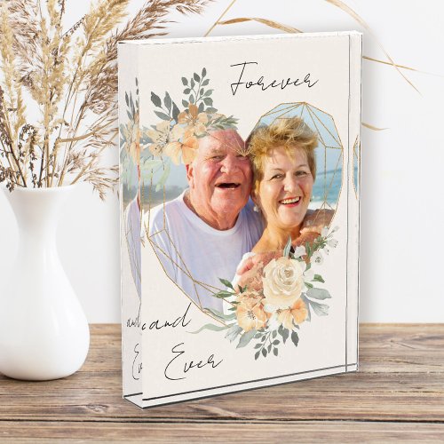 Forever Gold Frame Floral Heart Shaped Photo Block