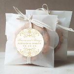Forever Gold Vintage Glamour Wedding Monogram Classic Round Sticker<br><div class="desc">Elegant ivory vintage inspired "Forever and Always" wedding favor stickers that feature an ornate art deco style decorative border design with a metallic champagne gold shimmer appearance. Personalize the round stickers with custom bride and groom name and wedding date monogram text.</div>