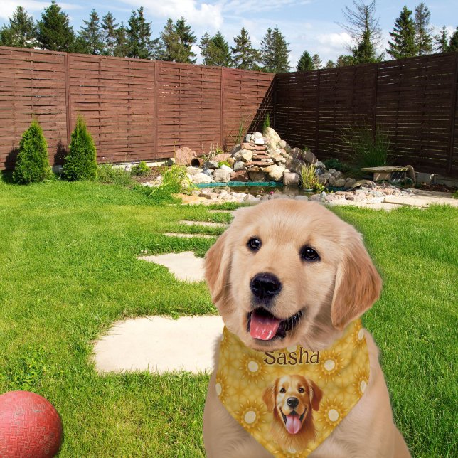 "Forever Golden Stylish Golden Retriever Floral  Pet Bandana Collar ("Forever Golden" Golden Retriever Lover Bandana
 for Dog Moms and Dads)