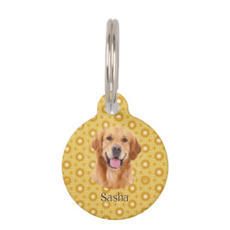 "Forever Golden Stylish Golden Retriever Floral  Pet ID Tag