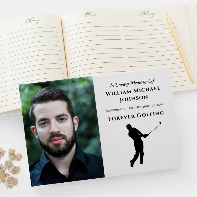 Forever Golfing Custom Photo Memorial Funeral Guest Book | Zazzle