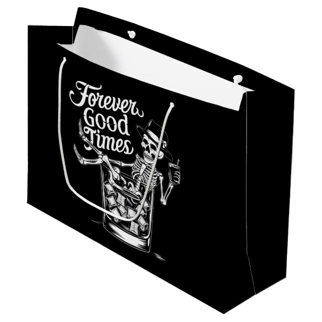 Forever Good Time Funny Halloween Skull Large Gift Bag (Front Angled)