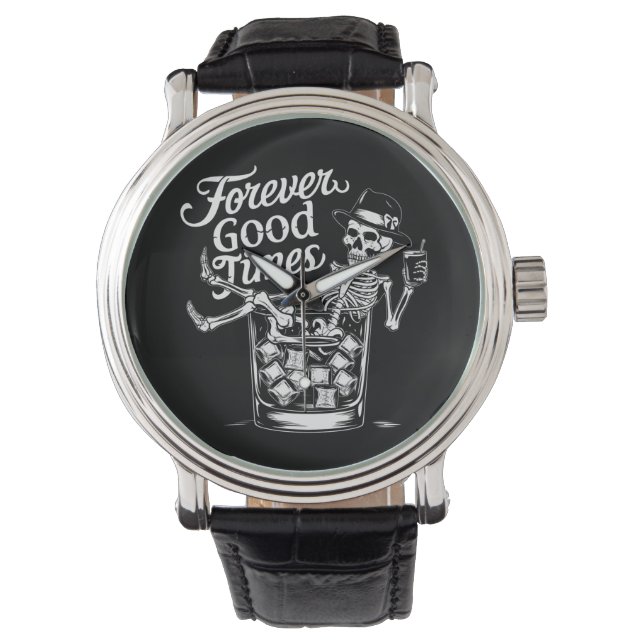Forever Good Time Funny Halloween Skull Watch (Front)