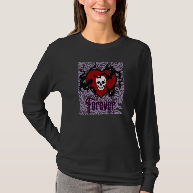 Forever Gothic Heart With Roses For Goths T-Shirt (Front)