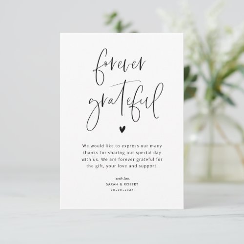 forever grateful black and white wedding thank you card