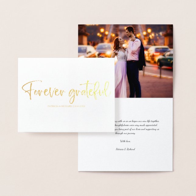 Forever Grateful Cute Wedding Thank You Photo Foil Card (Display)