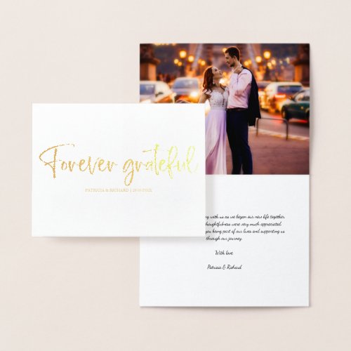 Forever Grateful Cute Wedding Thank You Photo Foil Foil Card