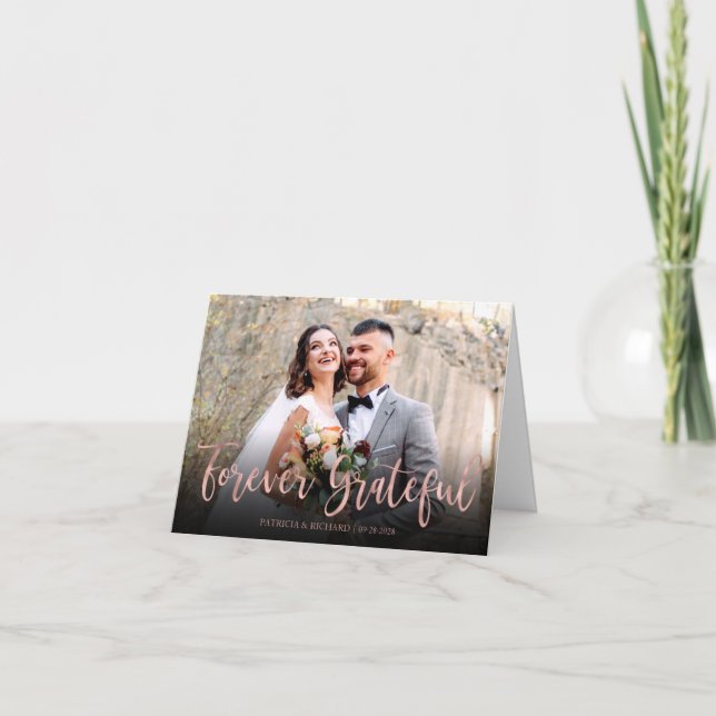 Forever Grateful Elegant Photo Wedding Thank You Card (Front)