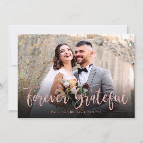 Forever Grateful Elegant Photo Wedding Thank You Card