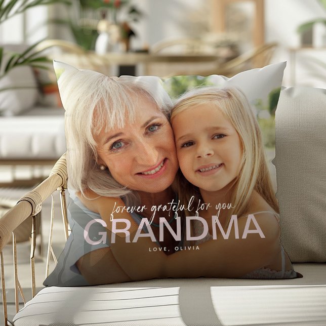 Forever Grateful For You Grandma' Photo Keepsake Throw Pillow (Creator Uploaded)