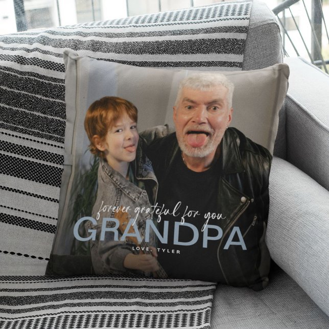Forever Grateful For You Grandpa Photo Keepsake Throw Pillow (Creator Uploaded)
