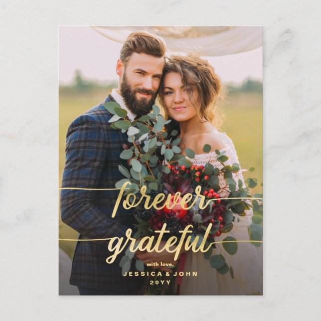 Forever Grateful Gold Photo Wedding Thank you Postcard (Front)