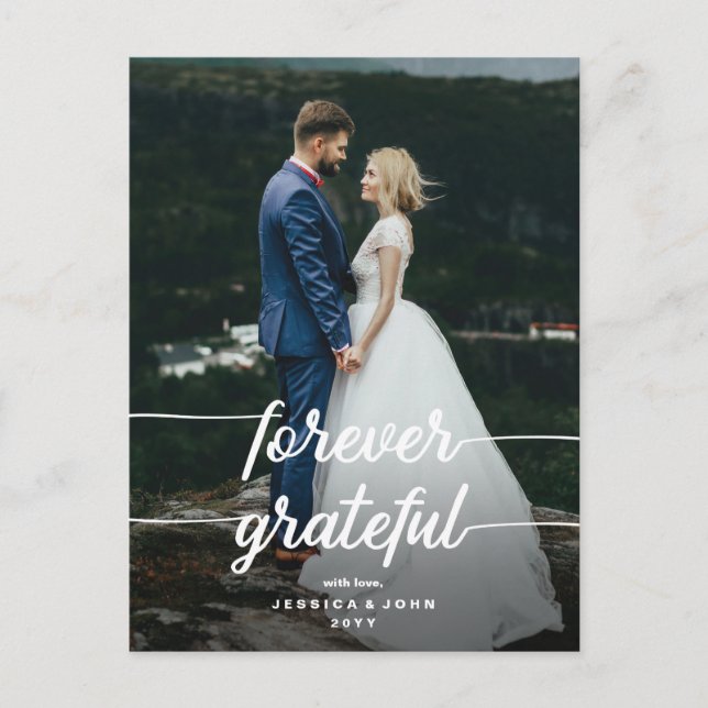 Forever Grateful Script Photo Wedding Thank you Postcard (Front)