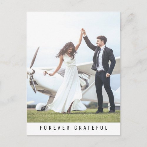 Forever Grateful Simple Photo Wedding Thank you Postcard