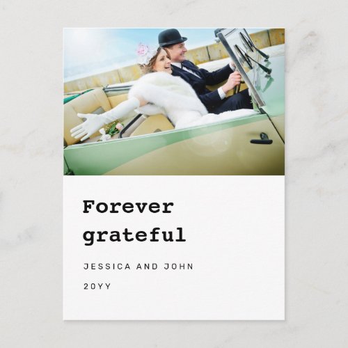 Forever Grateful Simple Photo Wedding Thank You Postcard
