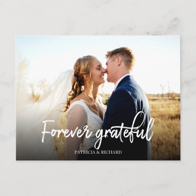 Forever Grateful Stylish Wedding Thank You Photo Postcard (Front)