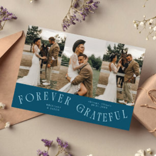Forever Grateful Teal Wedding Multi Photo Thank You Card