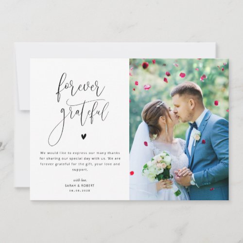 Forever grateful wedding thank you photo card