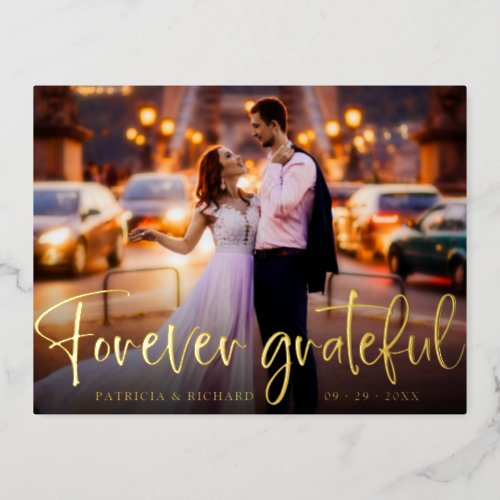 Forever Grateful Wedding Thank You Photo Foil Holiday Postcard
