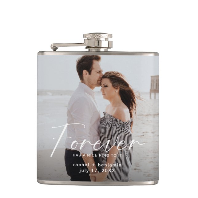 Forever has a nice ring Modern Photo Engagement  Flask (Front)