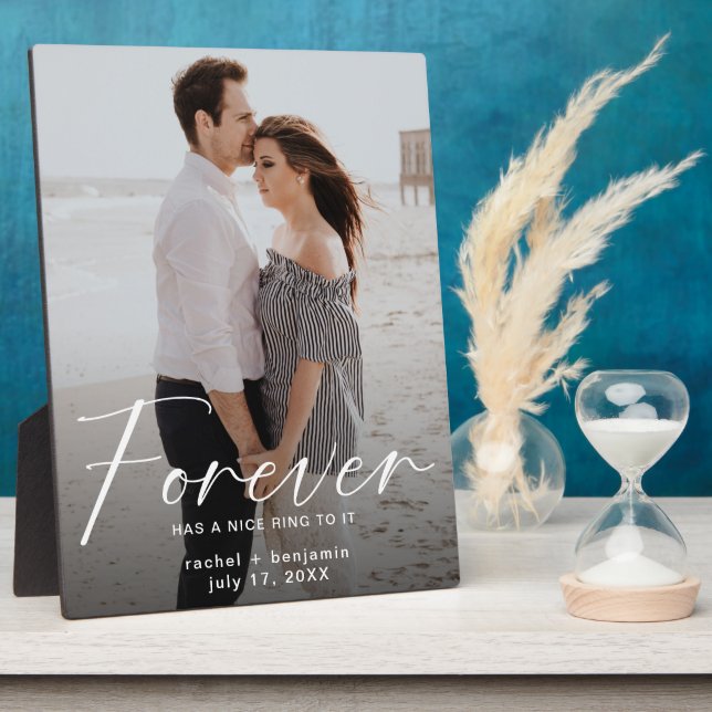 Forever has a nice ring Photo Engagement Modern Plaque (Side)