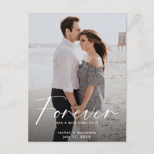 Forever has a nice ring Photo Engagement Modern Sa Announcement Postcard