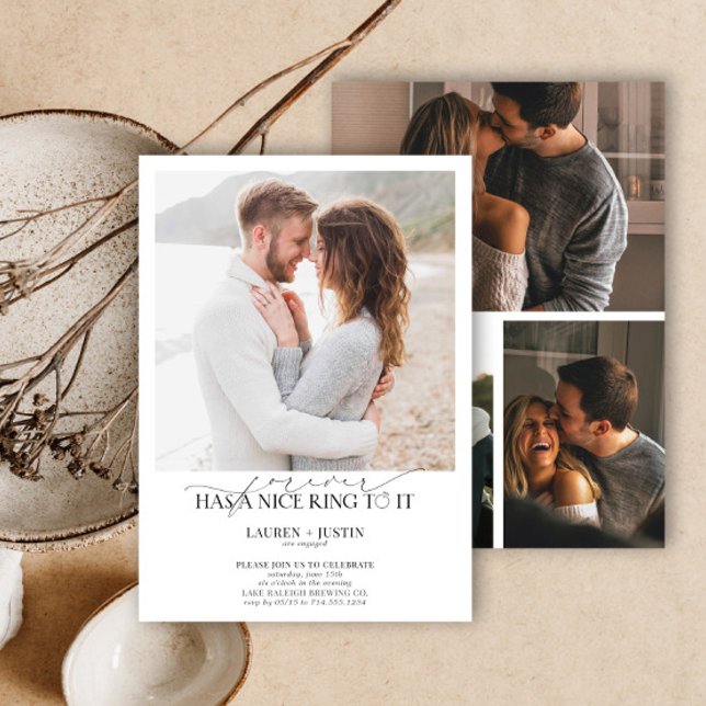  Forever Has a Nice Ring Quote 4 Photo Engagement  Invitation (Creator Uploaded)