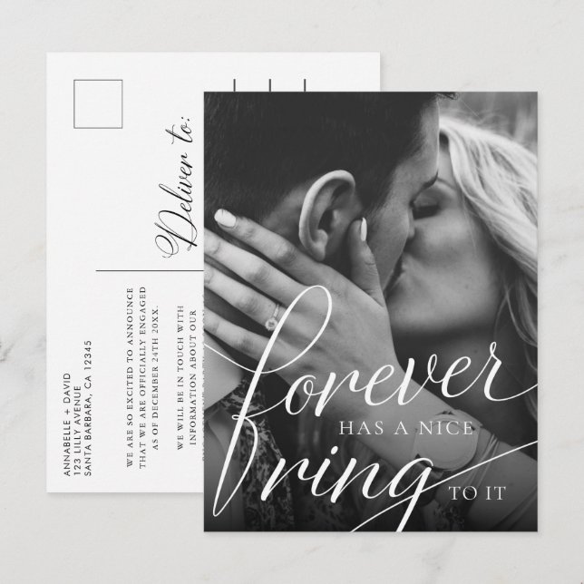 Forever has a nice ring to it | Photo Engagement Announcement Postcard (Front/Back)
