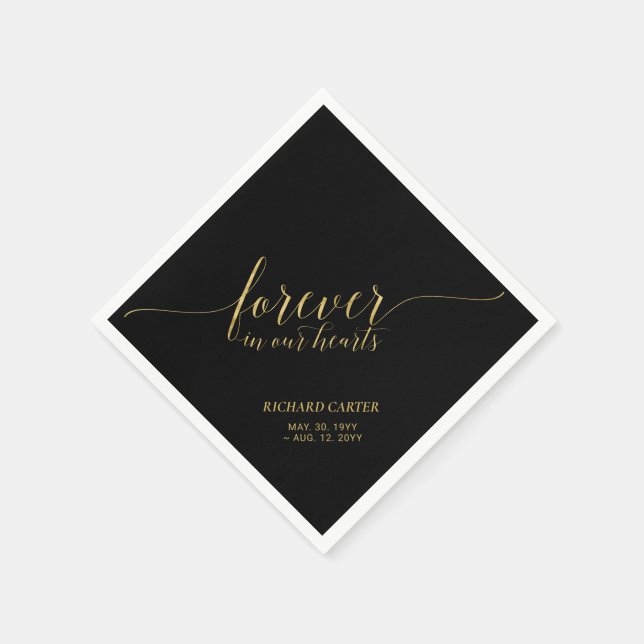 Forever Hearts | Elegant Gold Script Memorial Napk Napkins (Corner)