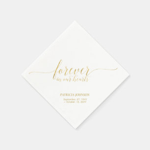 Forever Hearts   Elegant Gold Script Memorial Napkins