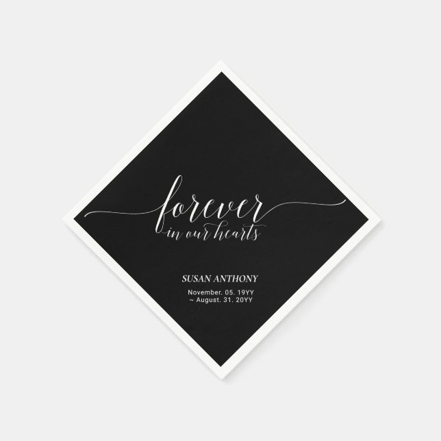 Forever Hearts | Elegant Script Memorial Funeral N Napkins (Corner)