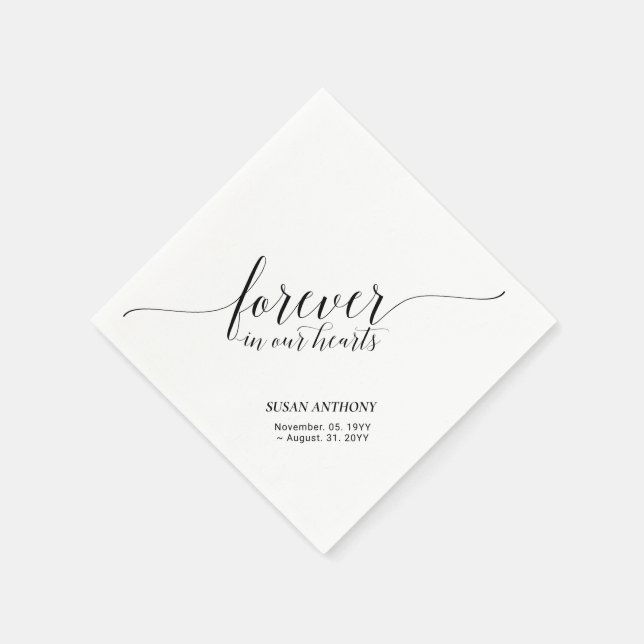 Forever Hearts | Elegant Script Memorial Funeral Napkins (Corner)