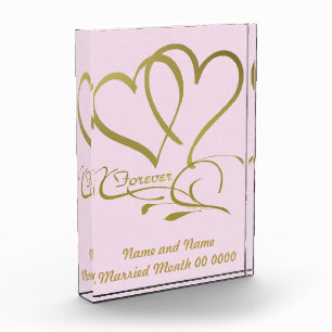 Forever Hearts Gold Customize Wedding Acrylic Card Award