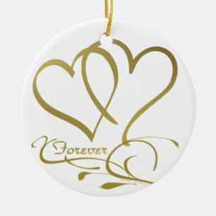 Forever Hearts Gold editable background colors Ceramic Ornament