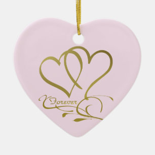 Forever Hearts Gold editable background colors Ceramic Ornament