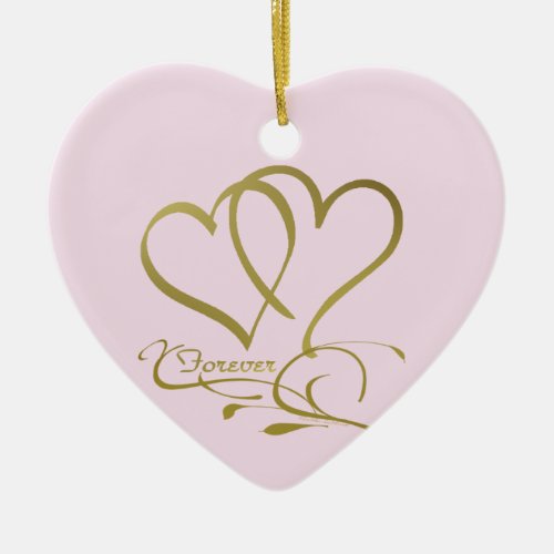 Forever Hearts Gold editable background colors Ceramic Ornament
