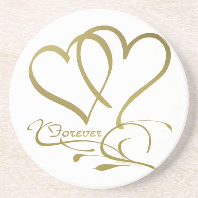Forever Hearts Gold editable background colors Drink Coaster (Front)