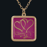 Forever Hearts Gold editable background colors Gold Plated Necklace<br><div class="desc">Customize with names,  dates and background colors.</div>