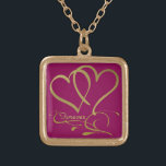 Forever Hearts Gold editable background colors Gold Plated Necklace<br><div class="desc">Customize with names,  dates and background colors.</div>