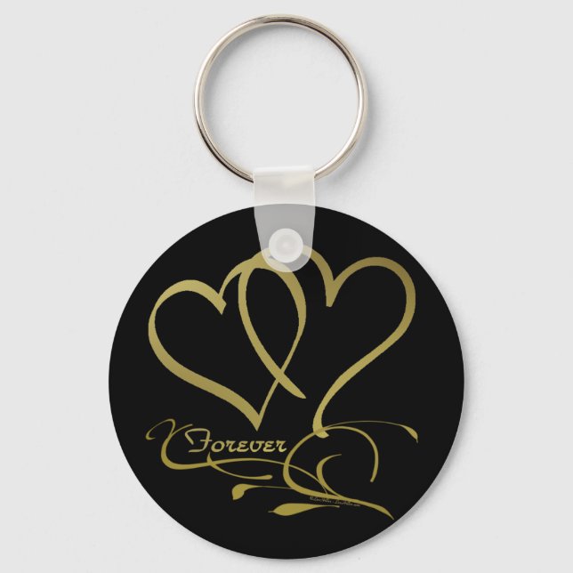 Forever Hearts Gold editable background colors Keychain (Front)