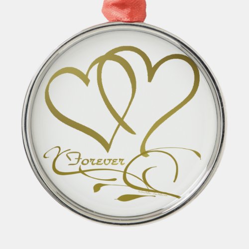 Forever Hearts Gold editable background colors Metal Ornament