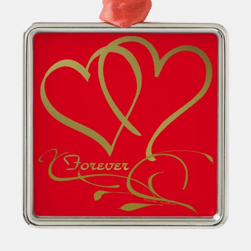 Forever Hearts Gold editable background colors Metal Ornament