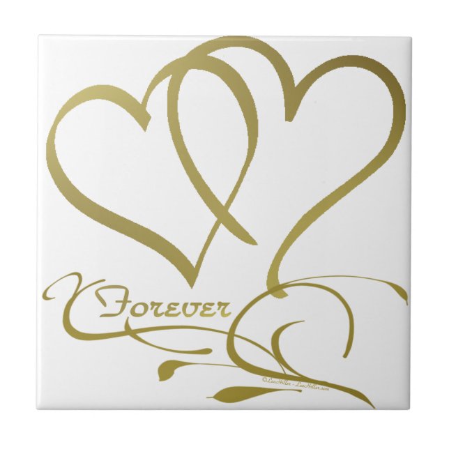 Forever Hearts Gold editable background colors Tile (Front)