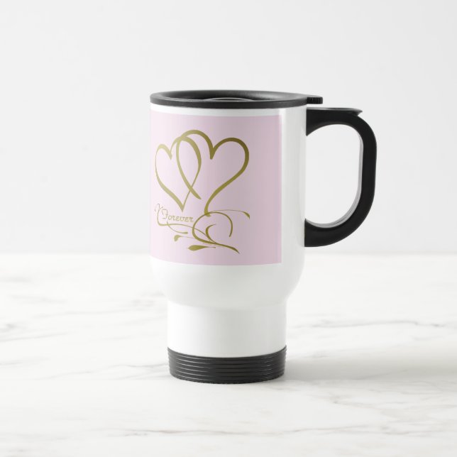 Forever Hearts Gold editable background colors Travel Mug (Right)