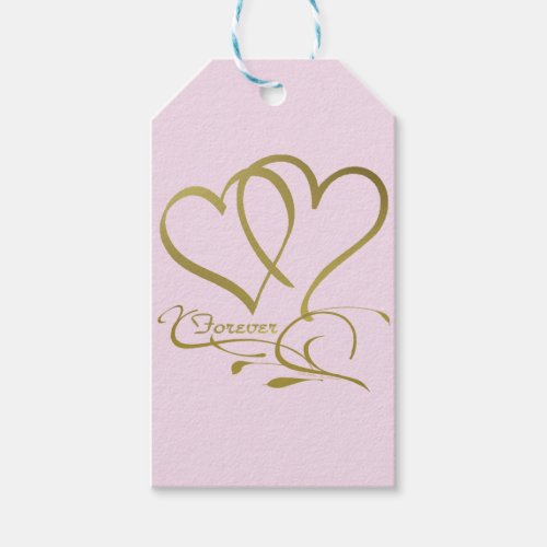 Forever Hearts Gold on Pink Gift Tags